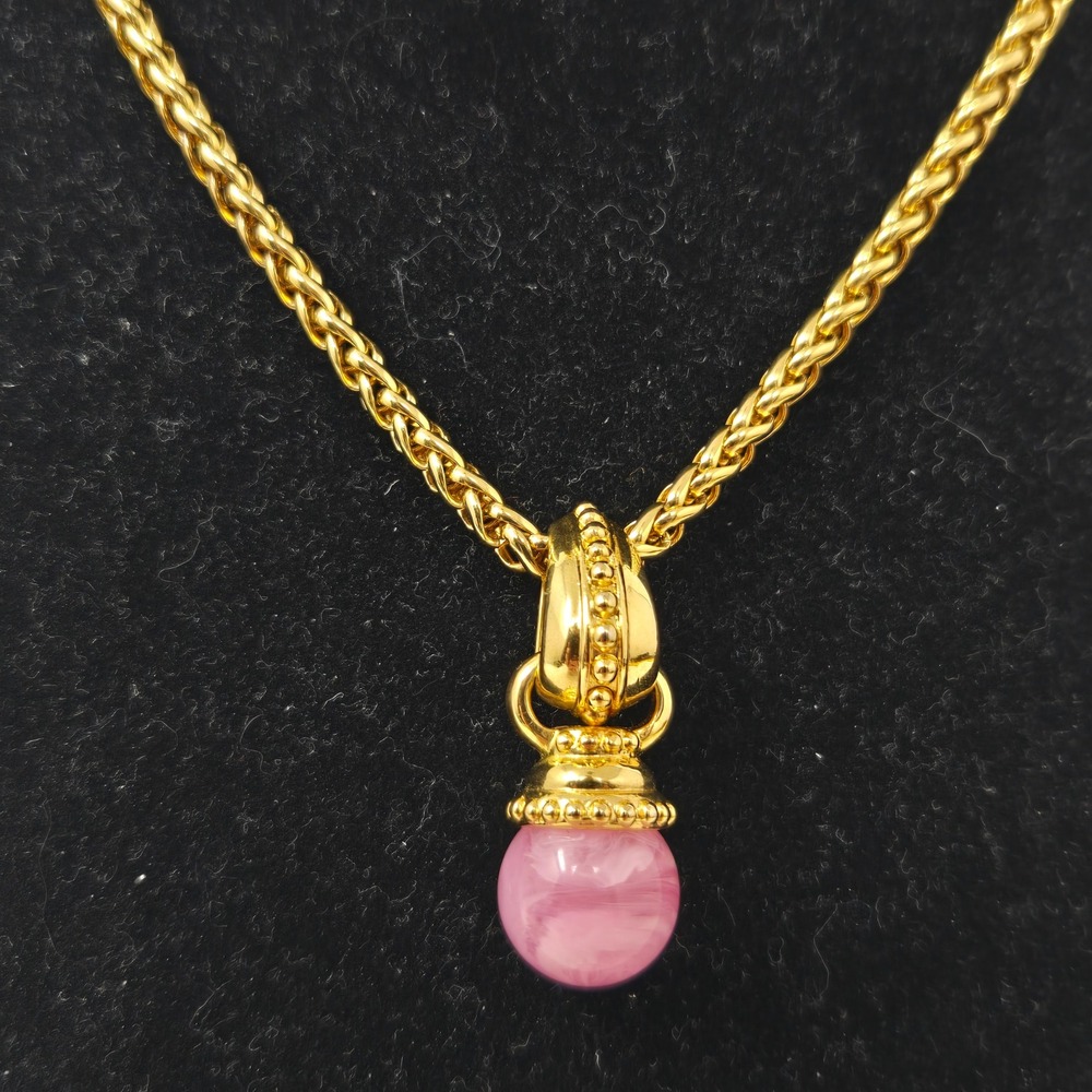 Joan Rivers Classics Collection Gold Tone Wheat Chain Pink Orb Pendant Necklace - Picture 2 of 7